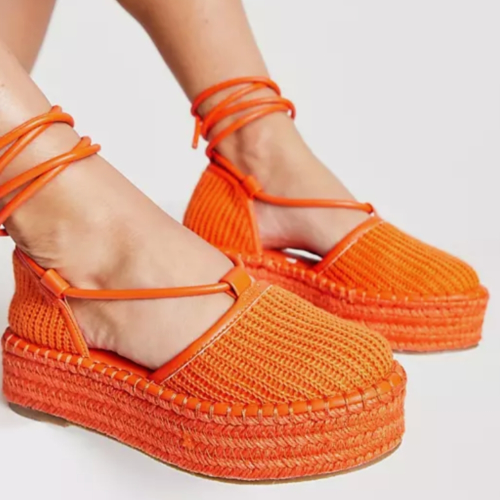 Neon orange Espadrilles with wrap ties